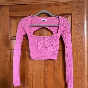 American Eagle Outfitters Pink Crochet Sweater